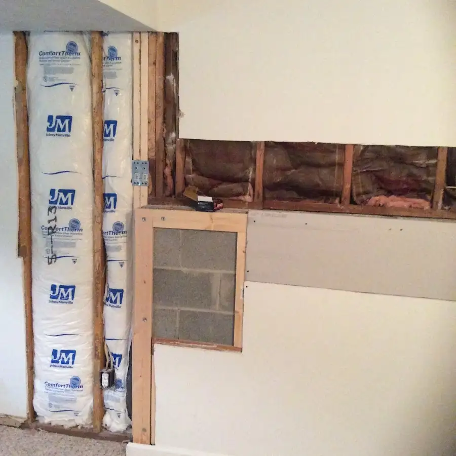 Wall insulation replacement during Basement Flood Cleanup in Harvest